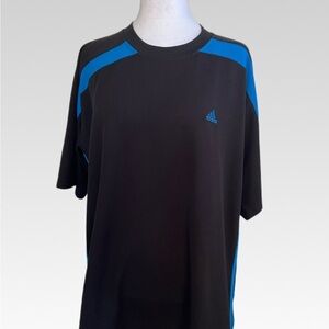 VINTAGE Adidas Men's Black Tee with Blue Accents SIZE L